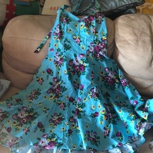 Blue floral halter dress